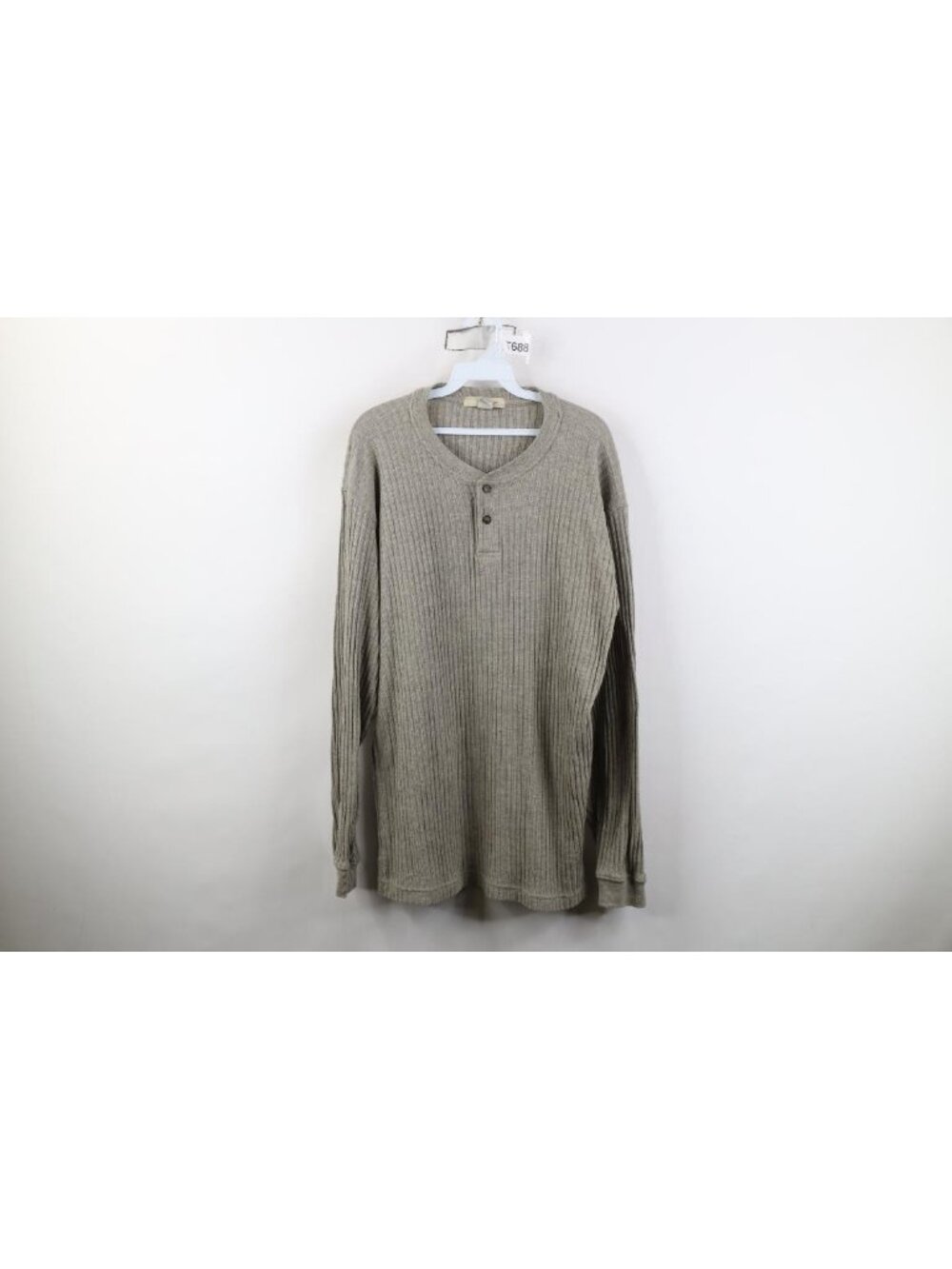 Vintage 90s Streetwear Mens Medium Blank Ribbed Knit Long Sleeve Henley T-Shirt